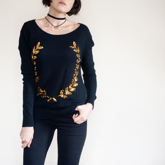 *wildfox* couture white label black sequin sweater - Picture 3 of 8